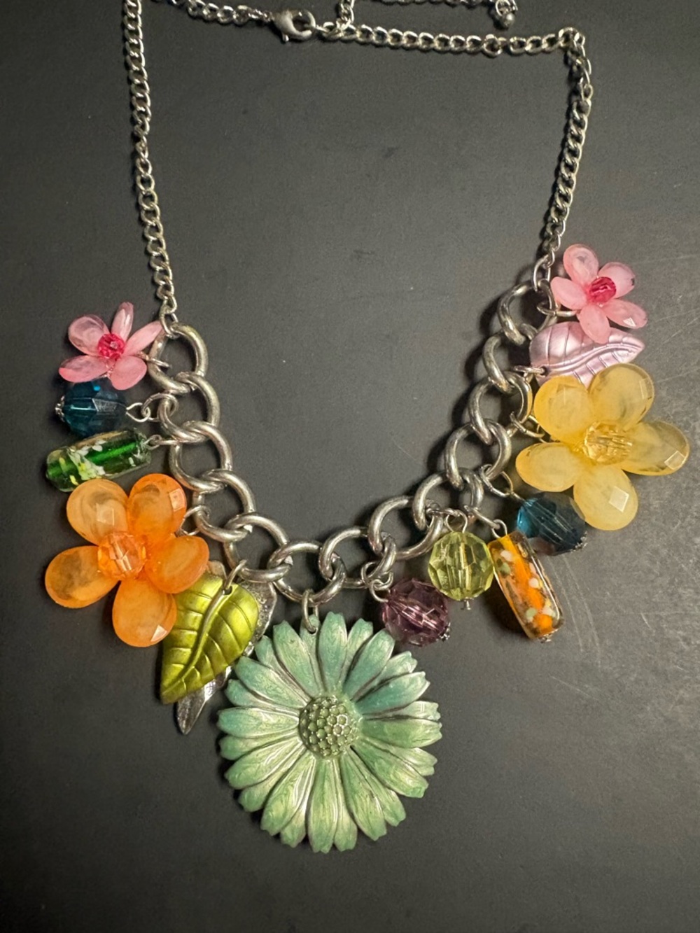Colorful Floral Charm Necklace - Multi-Color Women Jewelry NWOT